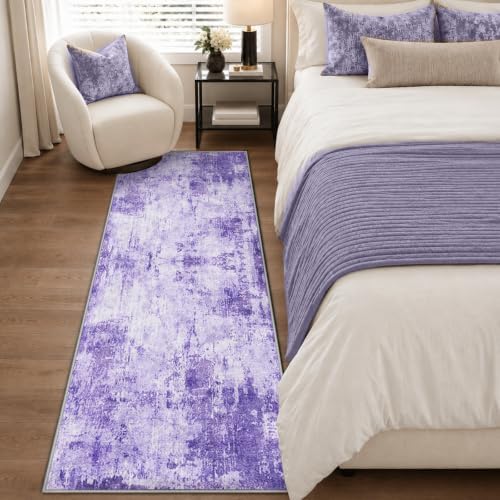 RELEANY Washable Runner 2'x8' Abstract Area Rug for Hallway Purple