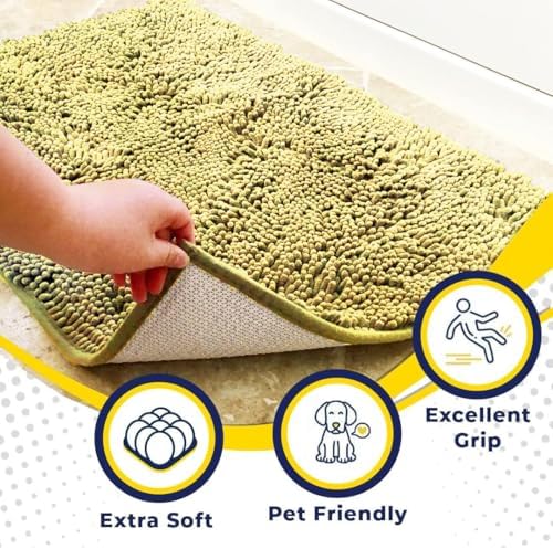 Muddy Mat® | Super Water Absorbent Door Mat Indoor, Microfiber Quick Dry Chenille Entryway Rug, Slip Resistant Front Door Mat, Indoor Mats for Entryway, Machine Washable Pet Rug, Yellow 28" x 48"