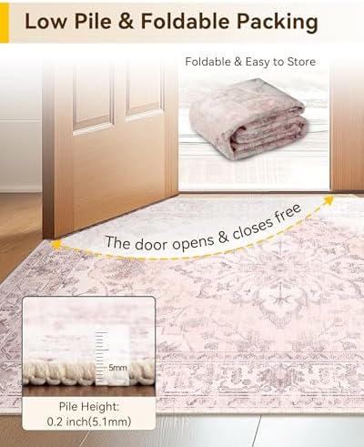 RELEANY Washable Area Rug, Small 2'6"x4', Pink
