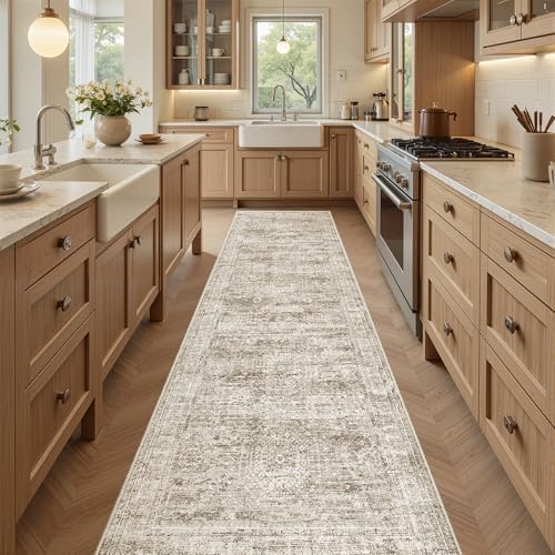 Soalmost Runner Rug 2x8 Washable Non-Slip Hallway Kitchen Runners Brown
