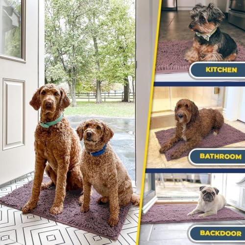 Muddy Mat® | Super Water Absorbent Door Mat Indoor, Microfiber Quick Dry Chenille Entryway Rug, Slip Resistant Front Door Mat, Indoor Mats for Entryway, Machine Washable Pet Rug, Plum 32" x 70"