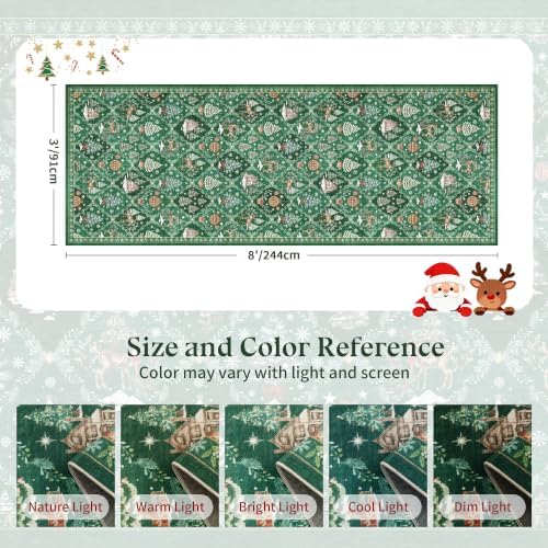 Christmas 3x8 Washable Kitchen Runner Rug, Green Non Slip Low Pile Rug