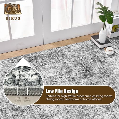 Washable Area Rug 6' x 9' Vintage Traditional Persian Mat - Foldable Distressed Non-Slip Machine Washable Carpet for Living Room Bedroom Kitchen Home Decor - Graphite and Mist