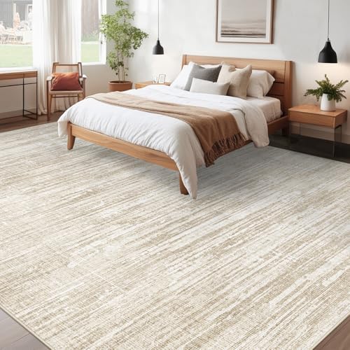 Living Room Rugs 9x12: Washable Moroccan Geometric Boho Rug Farmhouse Non Slip Stain Resistant Large Rug Low Pile Soft Carpet for Bedroom Dining Room Children Room (Camel,9'x12')