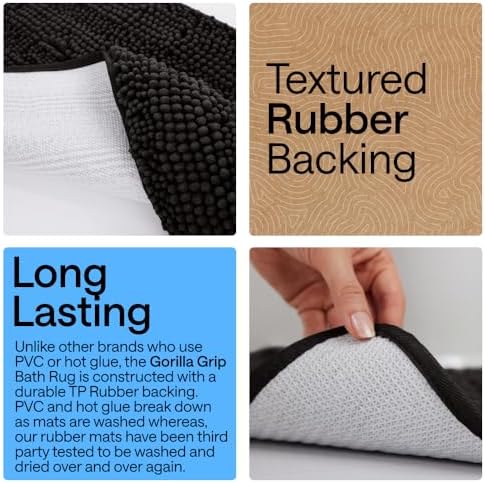 GORILLA GRIP Bath Rug Mat for Bathroom, Absorbent Chenille, 30x20 Black