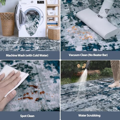 Aelenmu Runner Rugs for Hallways Kitchen 2.6x8 Non Slip Washable Navy Grey
