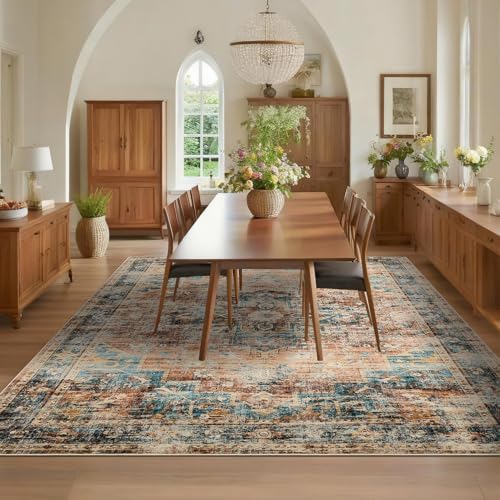 GarveeHome 10x13 Washable Vintage Rug for Living Room Green&Brown