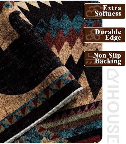 YIHOUSE Washable Western Cabin Area Rugs 4x6 Brown