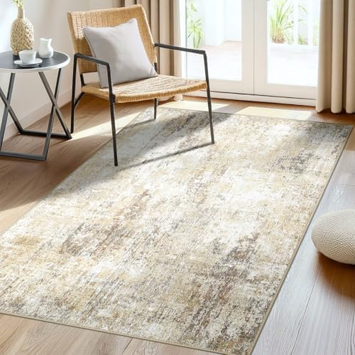 RELEANY Washable 3'x5' Abstract Area Rug for Living Room Neutral Brown