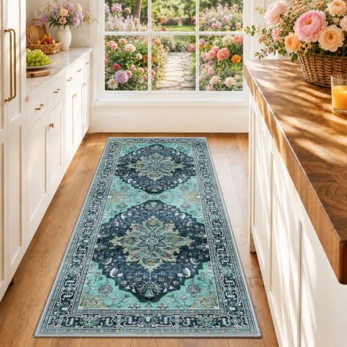 RELEANY Washable Area Rug, Runner 2'x6', Teal