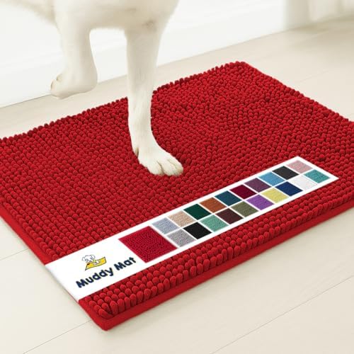 Muddy Mat® | Super Water Absorbent Door Mat Indoor, Microfiber Quick Dry Chenille Entryway Rug, Slip Resistant Front Door Mat, Indoor Mats for Entryway, Machine Washable Pet Rug, Red 5ft x 7ft