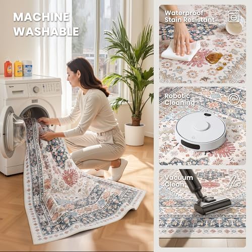 zesthome 10x12 Area Rugs for Living Room,Large Washable Rug,Blue Red