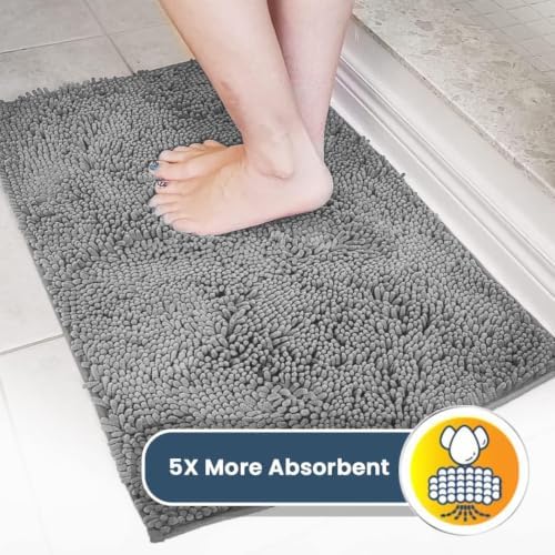 Muddy Mat® | Super Water Absorbent Door Mat Indoor, Microfiber Quick Dry Chenille Entryway Rug, Slip Resistant Front Door Mat, Indoor Mats for Entryway, Machine Washable Pet Rug, Light Grey 24" x 72"