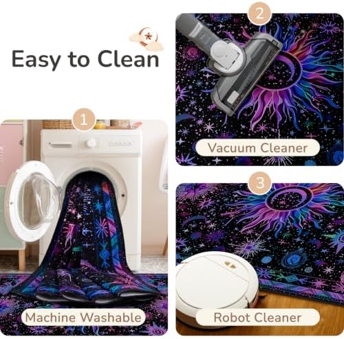 Vacuum-Friendly, 8x10 Washable Area Rug, Black Purple Blue