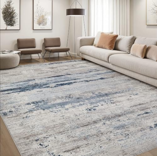 DMOYEST Area Rug Living Room Rugs 10x12 Washable Abstract Brown Bluish