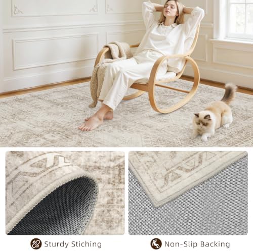 2x8 Hallway Washable Runner Rug: Neutral Kitchen Carpet Brown