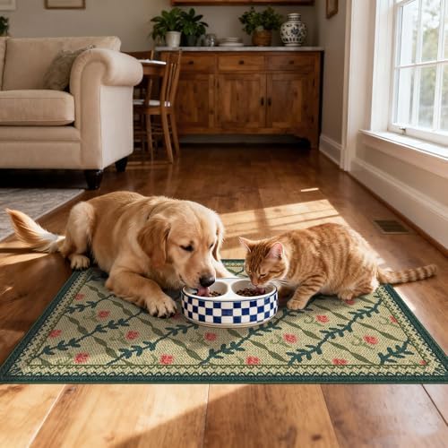 Front Door Mat Outside Entrance, 2x3 Green Brown Floral Trellis Rug