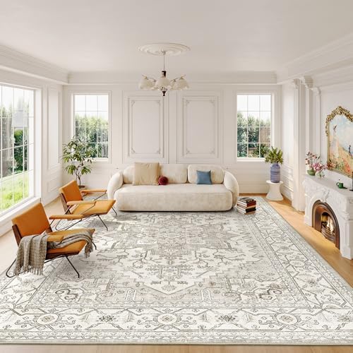befbee Washable Area Rug 8x10, Large Neutral Beige Carpet for Living Room