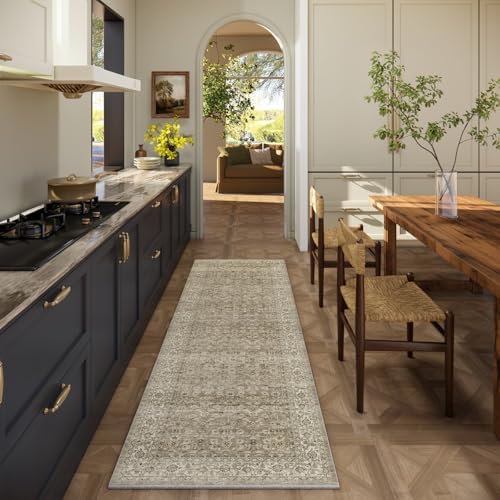 Machine Washable Kitchen Runner Rugs: 2'6"x8' Hallway Rug Stain Resistant Non Slip Low Pile Soft Carpet Runners for Hallways Indoor Entryway Kitchen Laundry Room Bedroom Bathroom Farmhouse