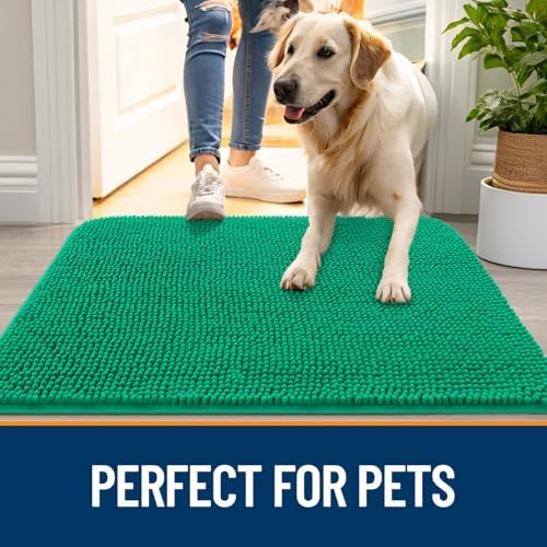 OLANLY Dog Door Mat for Muddy Paws 30x20, Super Absorbent Chenille Mud Mat
