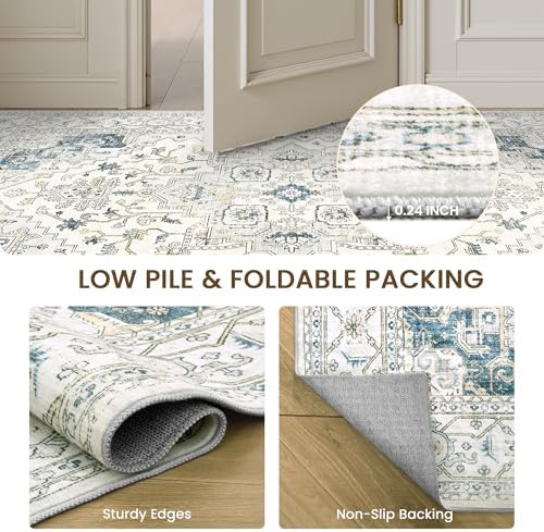 befbee Washable Area Rug 8x10, Stain Resistant Neutral Rugs for Living Room