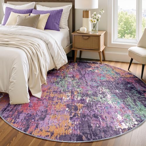 RELEANY Washable Round 6ft Area Rug for Living Room Purple Multi