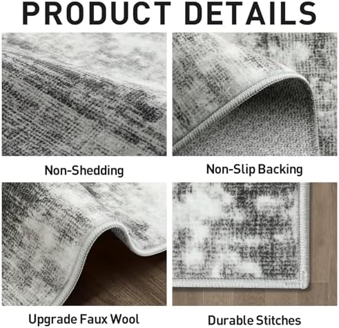 2'6''x8' Runner Rugs Washable Rug:Modern Abstract Hallway Black Grey Carpet