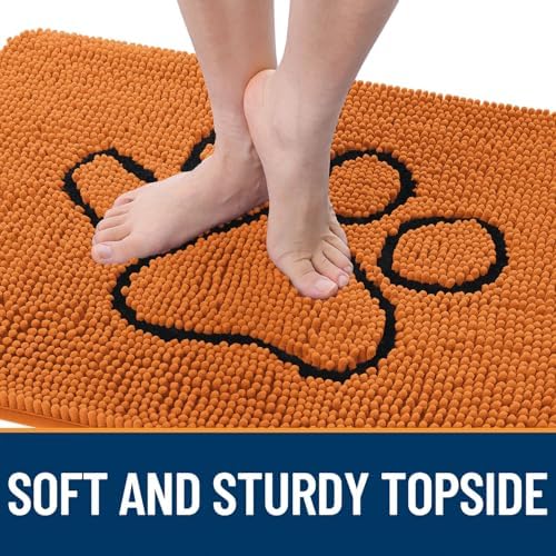 OLANLY Dog Door Mat for Muddy Paws 36x24, Paw Print Design Chenille Mud Mat