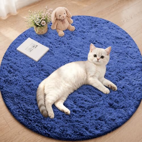 Smiry Round Area Rugs for Living Room Bedroom 3x3 ft, Fluffy Carpet