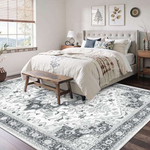 befbee Washable Area Rug 5x7, Vintage Low Pile Carpet for Bedroom Grey