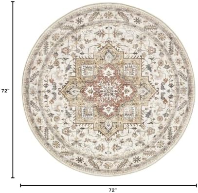 cotiled 6ft Round Living Room Area Rug, Washable, Traditional, Golden Taupe