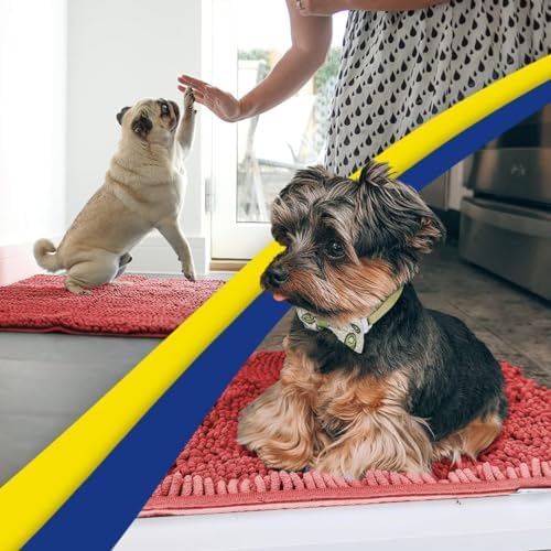 Muddy Mat® | Super Water Absorbent Door Mat Indoor, Microfiber Quick Dry Chenille Entryway Rug, Slip Resistant Front Door Mat, Indoor Mats for Entryway, Machine Washable Pet Rug, Red 36"x72"