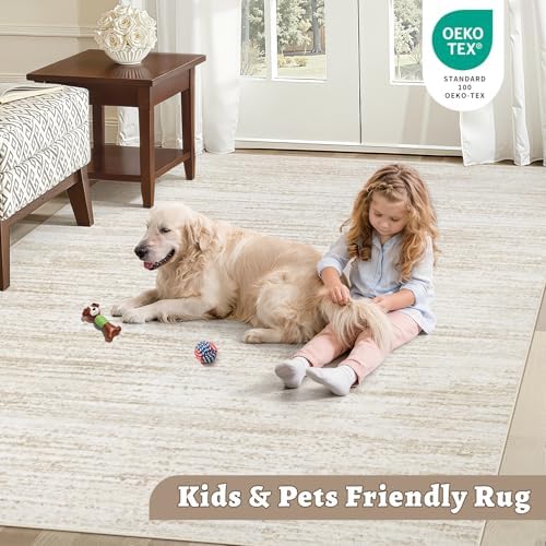 Round Rug 4ft Area Rugs: Washable Modern Circle Rug Small Non-Slip Soft Rugs Stain Resistant Printed Rug Indoor Circular Carpet for Living Room Bedroom Kitchen Dining Room(Beige, 4' Round)
