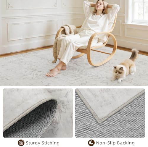 2x8 Hallway Washable Runner Rug: Kitchen Carpet Neutral Cream