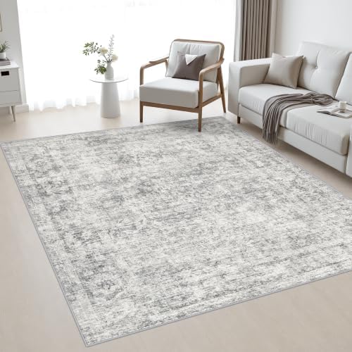 Area Rug Living Room: 5x5 Modern Washable Soft Carpet Black Grey