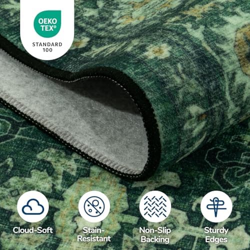 Lessymo 2 x 10 Washable Long Runner Rugs,Soft for Entryway Hallway Green