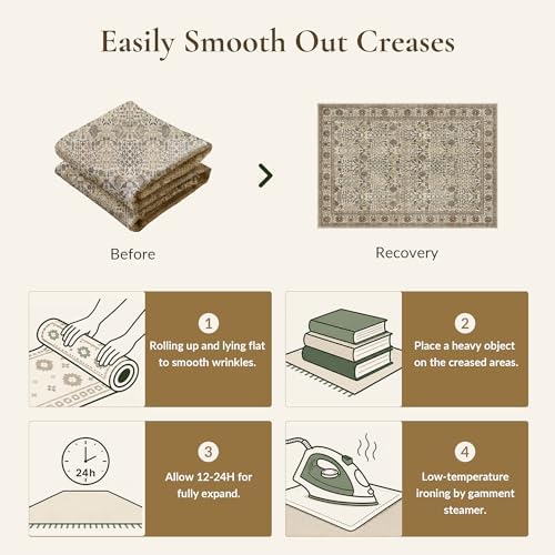 Bavni 9x12 Washable Area Rug for Living Room, Cream Brown