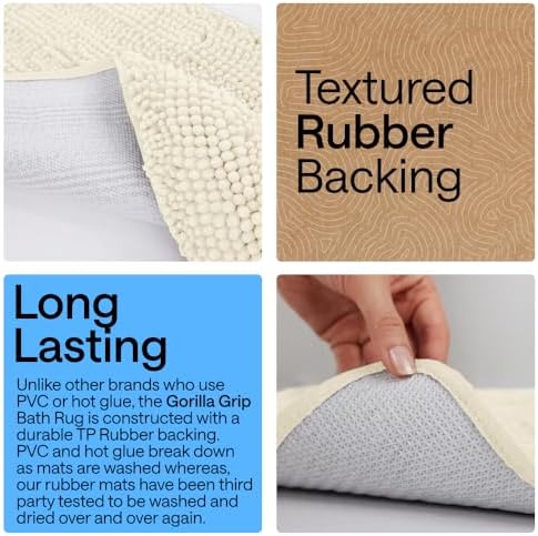 GORILLA GRIP Bath Rug Mat for Bathroom, Thick Chenille, 24x17 Ivory Cream