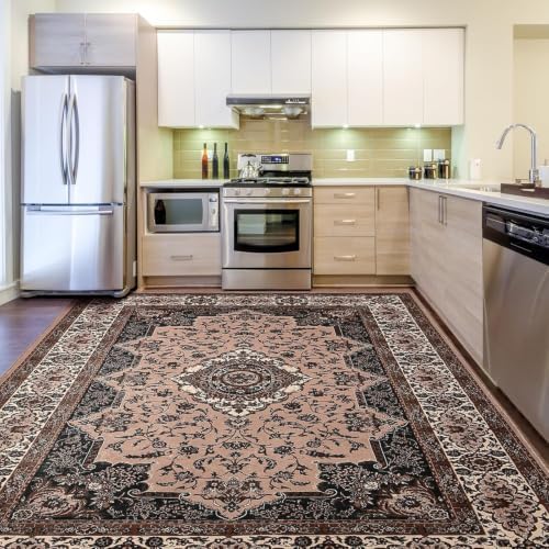 Hanples 4x6 Area Rugs for Living Room, Washable Rug Vintage Floral, Brown