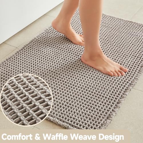 TYUU Waffle Bath Mat, Boho Bathroom Rugs Non Slip, 48x24 Light Grey