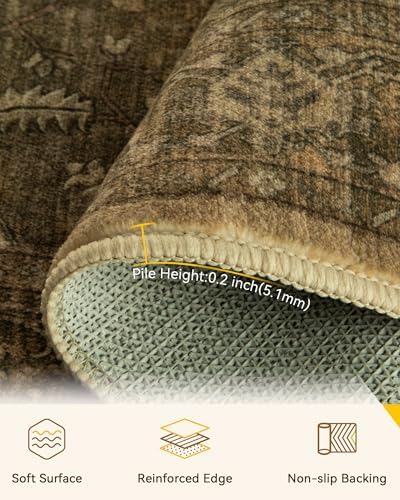 RELEANY Washable Area Rug, 3'x5', Brown/Dark Brown