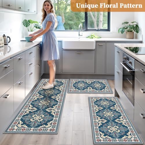 3 Piece Kitchen Rugs Set, Non Slip Washable Floor Mats with Water Absorbent