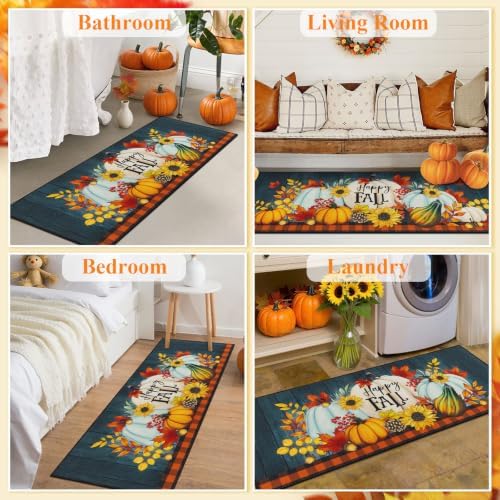 HEBE Fall Kitchen Rugs Set of 3, Washable Pumpkin Kitchen Mats for Floor