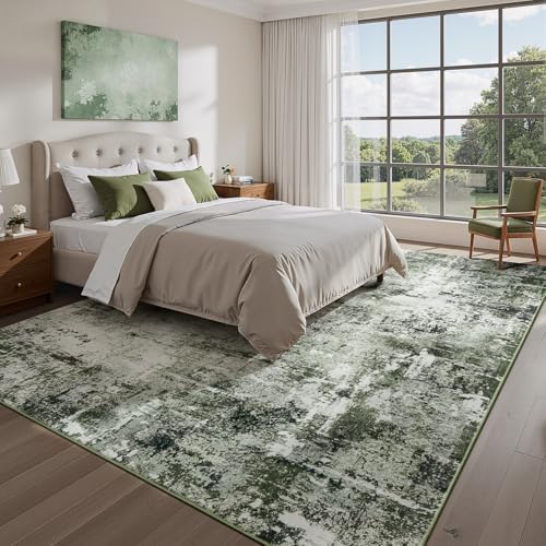 Rugflix 8x10 Area Rugs for Living Room, Washable Dark Green Large Rug