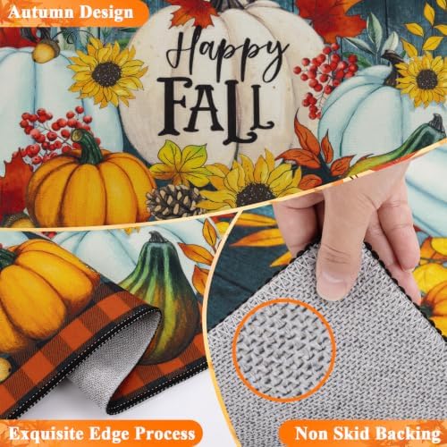 HEBE Fall Kitchen Rugs Set of 3, Washable Pumpkin Kitchen Mats for Floor