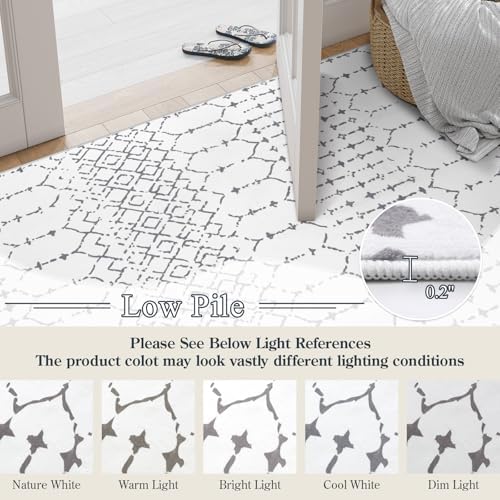 Lahome Moroccan 8x10 Rugs for Living Room - Non-Slip Washable Ultra-Thin Large Rug for Dining, Modern Geometric Print Indoor Soft Carpet for Bedroom Office Hana, White