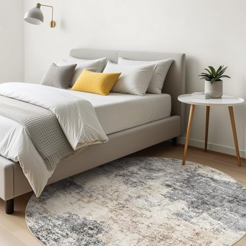 LOONGRUG Round Rug 10x10 Washable Circle Large Neutral Modern Abstract Rug