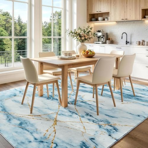 6x9 Washable Non-Slip Area Rug for Living Room (Gold Blue)
