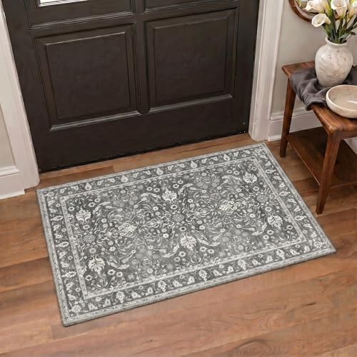 Bavni 2x3 Doormat, Vintage Floral Washable Non Slip Area Rug for Entrance