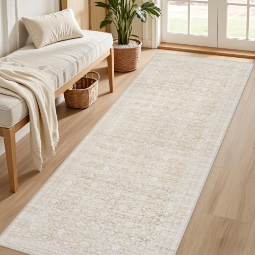 2x8 Hallway Washable Runner Rug: Kitchen Carpet Natural Beige